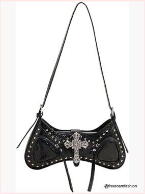 Y2K Studded Cross Shoulder Handbag Punk Top Handle Hobo Bag